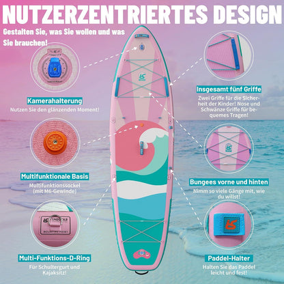 Aufblasbares Stand Up Paddling Board Allround Surfbrett Pink/O