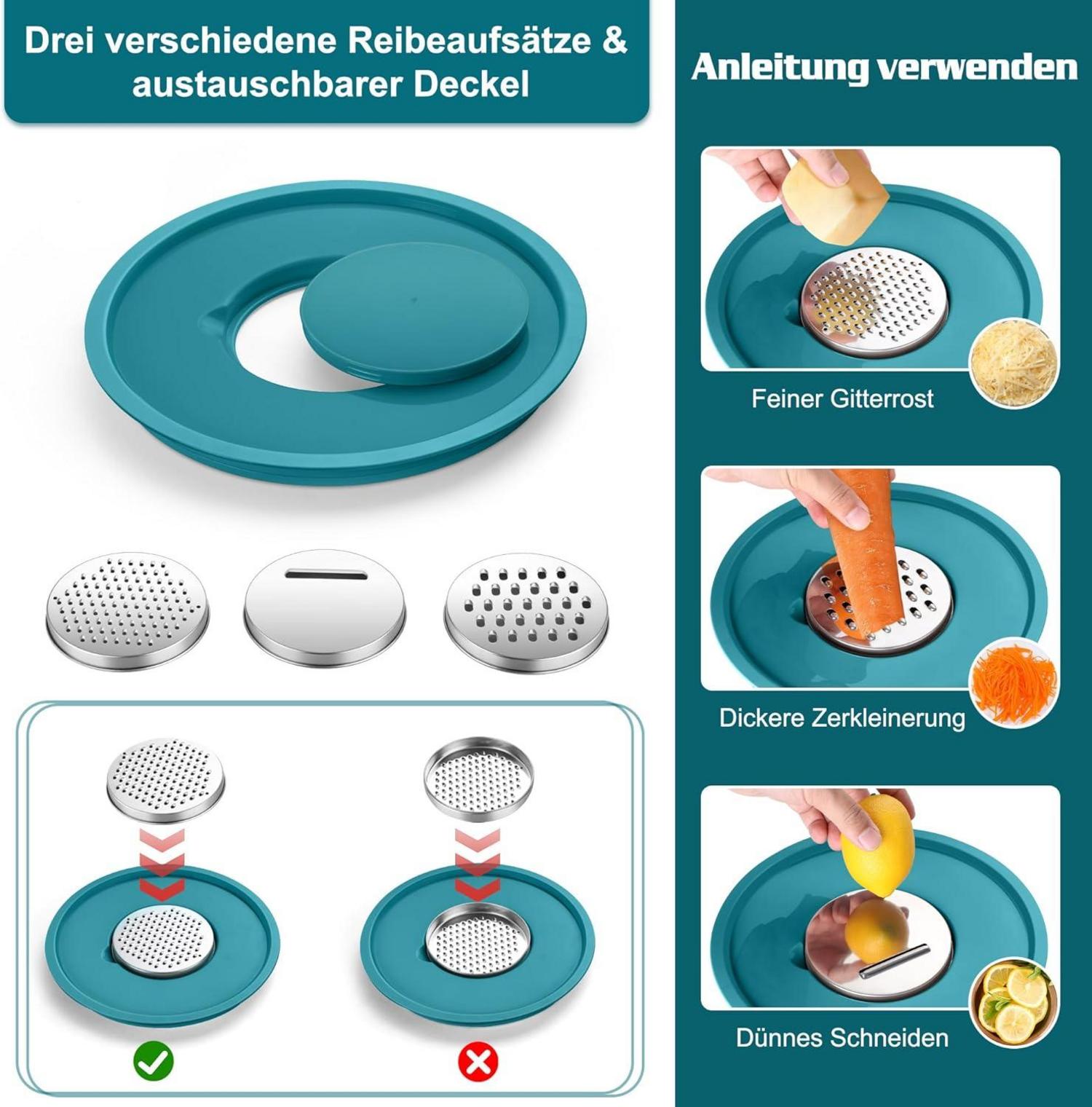 Homikit Edelstahl Rührschüssel Set mit 3 Reibenaufsätzen, Luftdichtem Deckel, 5-teilig