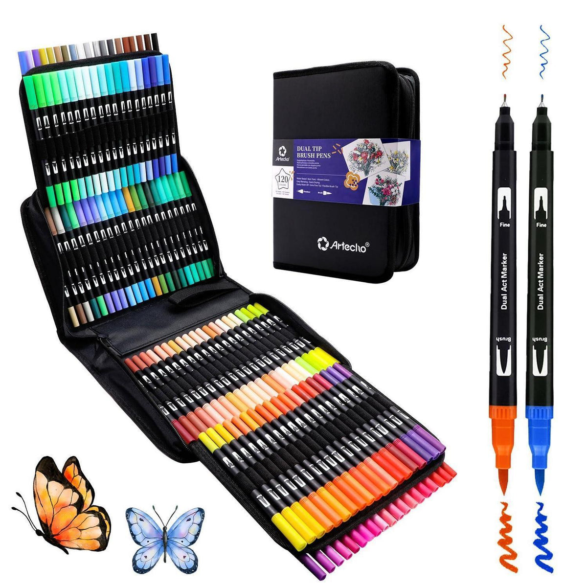 Dual Brush Pen Set 120 Farben – Pinselstifte für Kalligraphie & Handlettering