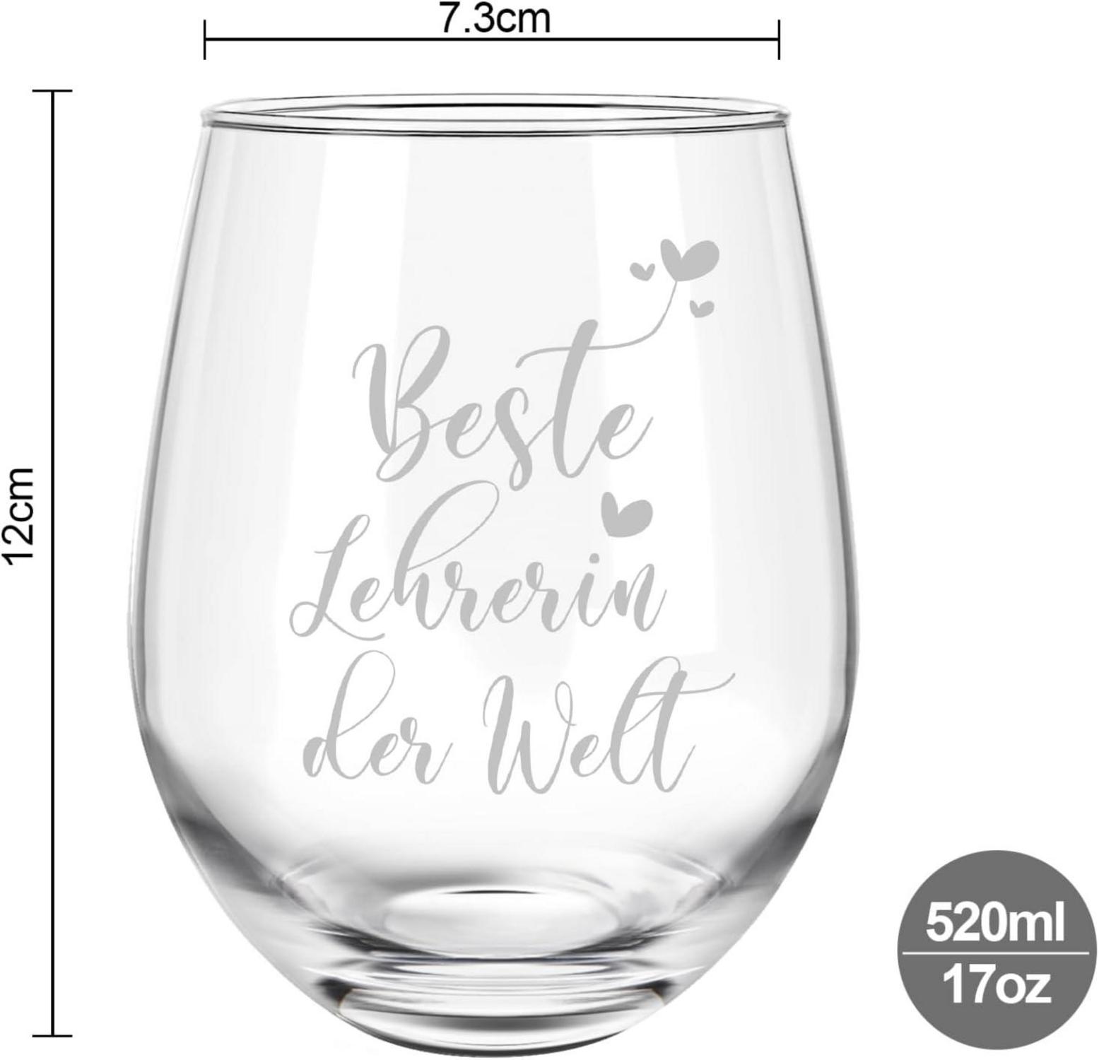 Weinglas mit Gravur - Beste Lehrerin Welt, Abschiedsgeschenk 17oz