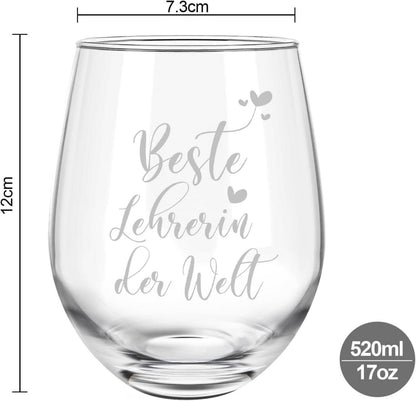 Weinglas mit Gravur - Beste Lehrerin Welt, Abschiedsgeschenk 17oz