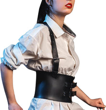 Damen Schwarzes Leder Harness Body Einstellbarer Punk BH