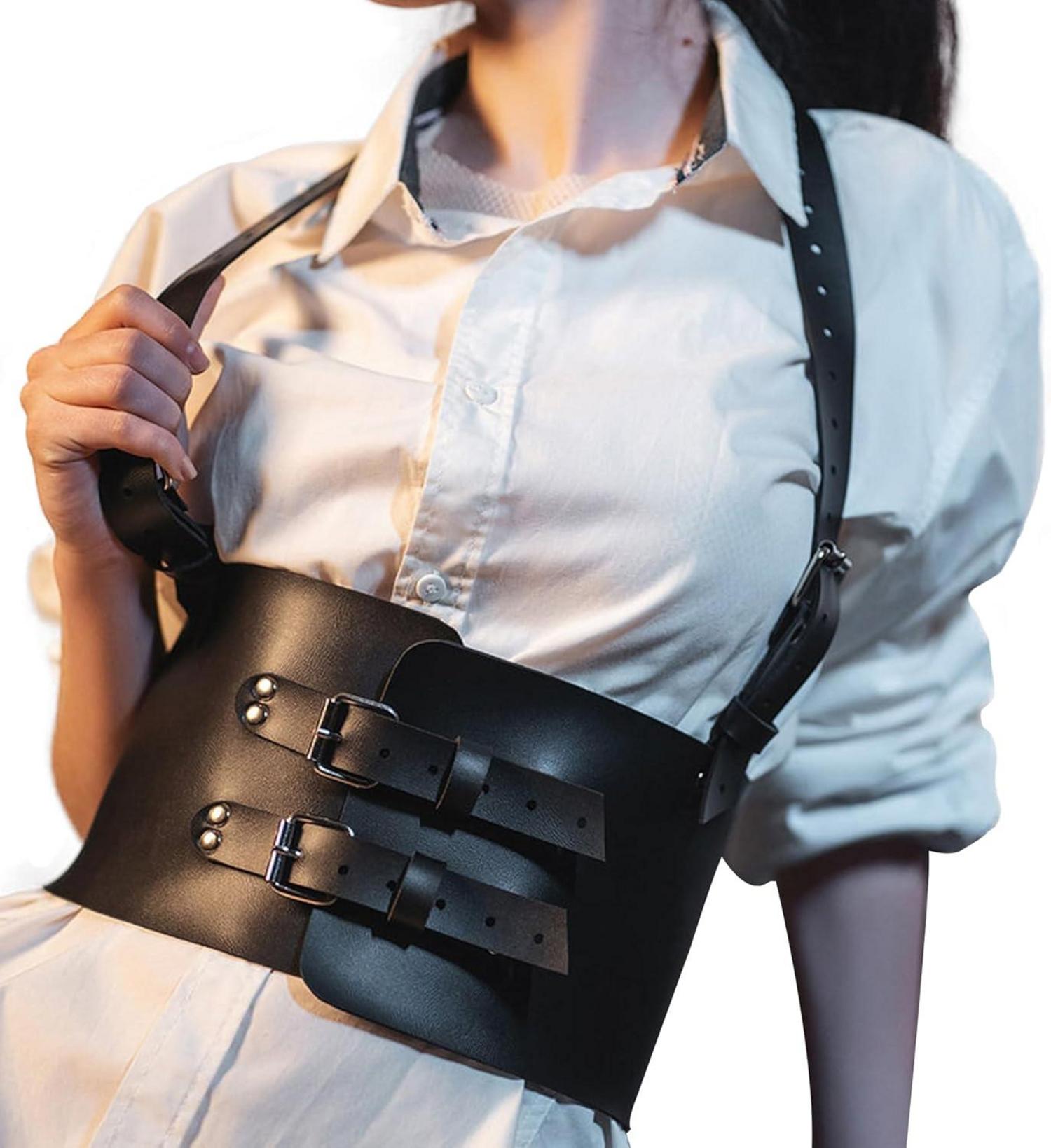 Damen Punk Leder Harness Body Schwarz Mode Einstellbar Rave Kostüm