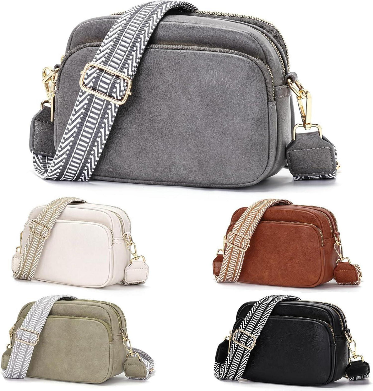 Crossbody Bag Damen Umhängetasche Handytasche Grau mit Breitem