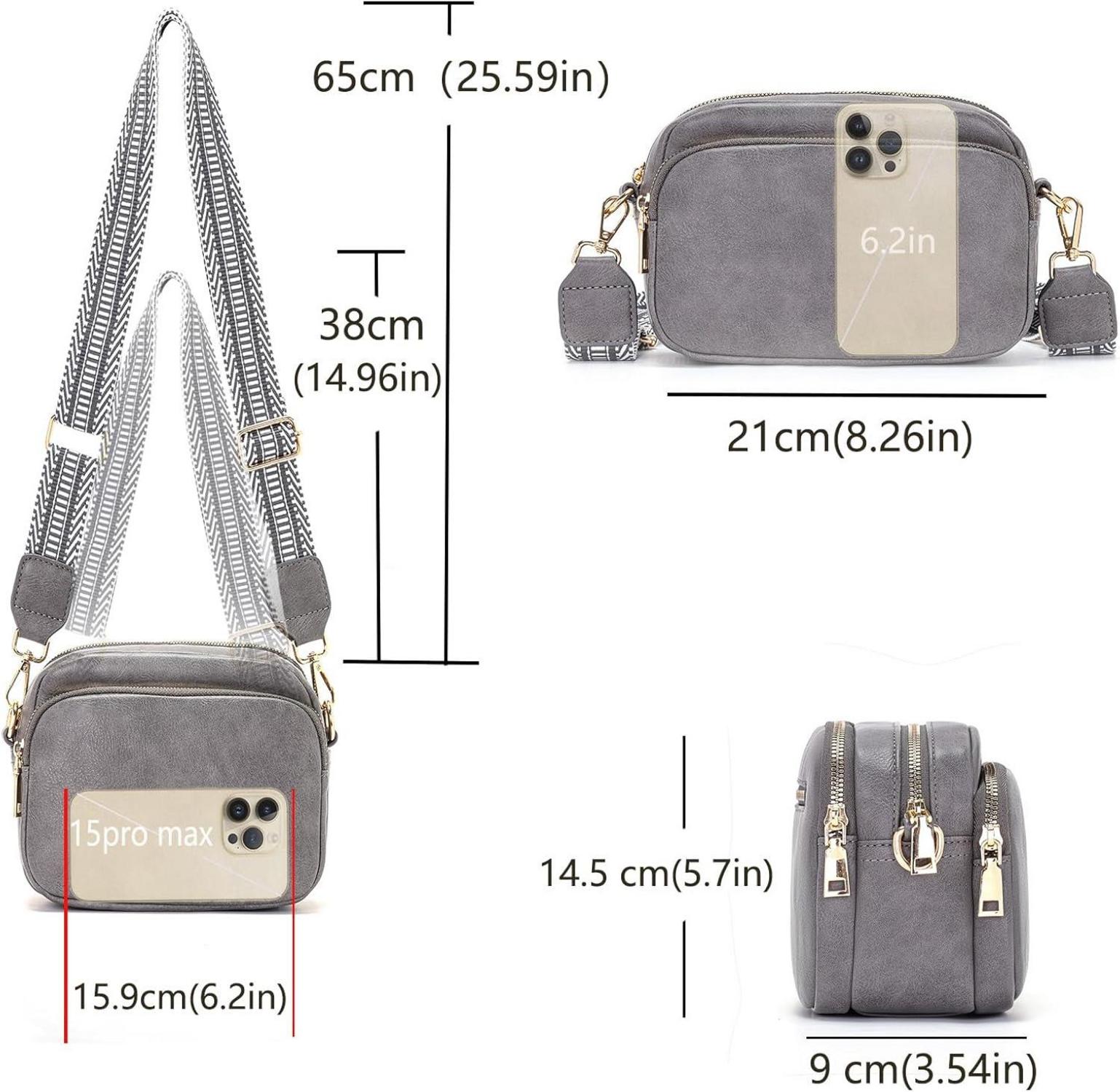 Crossbody Bag Damen Umhängetasche Handytasche Grau mit Breitem