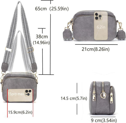 Crossbody Bag Damen Umhängetasche Handytasche Grau mit Breitem