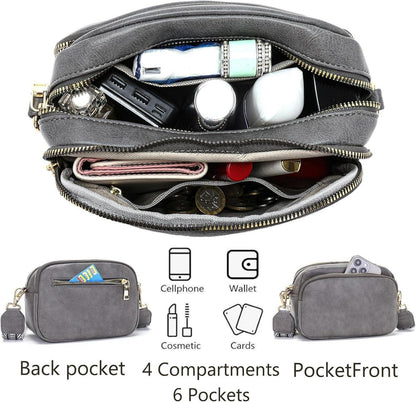 Damen Umhängetasche Handtasche Crossbody Bag Grau 4 Fächer