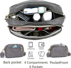 Damen Umhängetasche Handtasche Crossbody Bag Grau 4 Fächer
