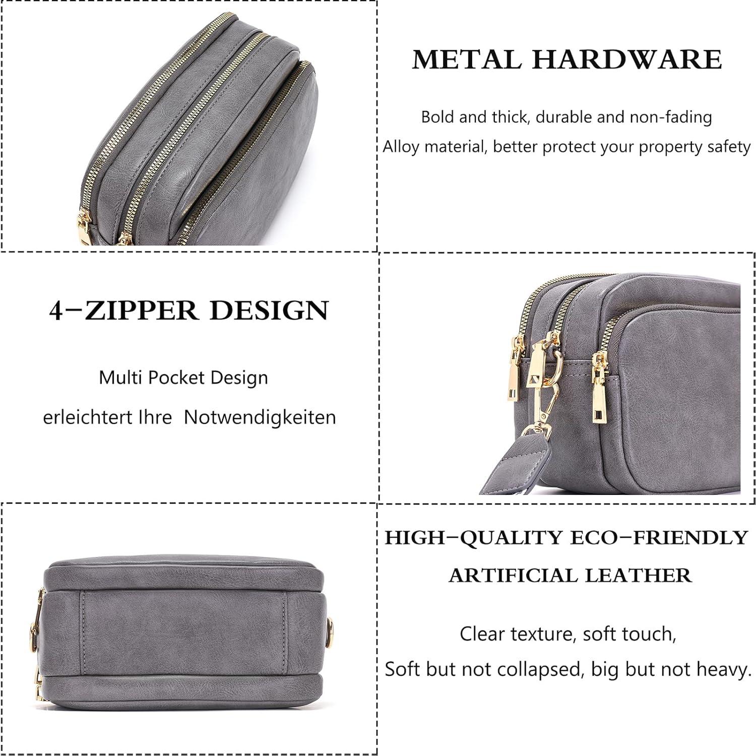 Damen Crossbody Handtasche Umhängetasche mit Breitem Schultergurt Grau