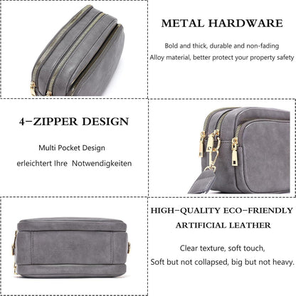 Damen Crossbody Handtasche Umhängetasche mit Breitem Schultergurt Grau