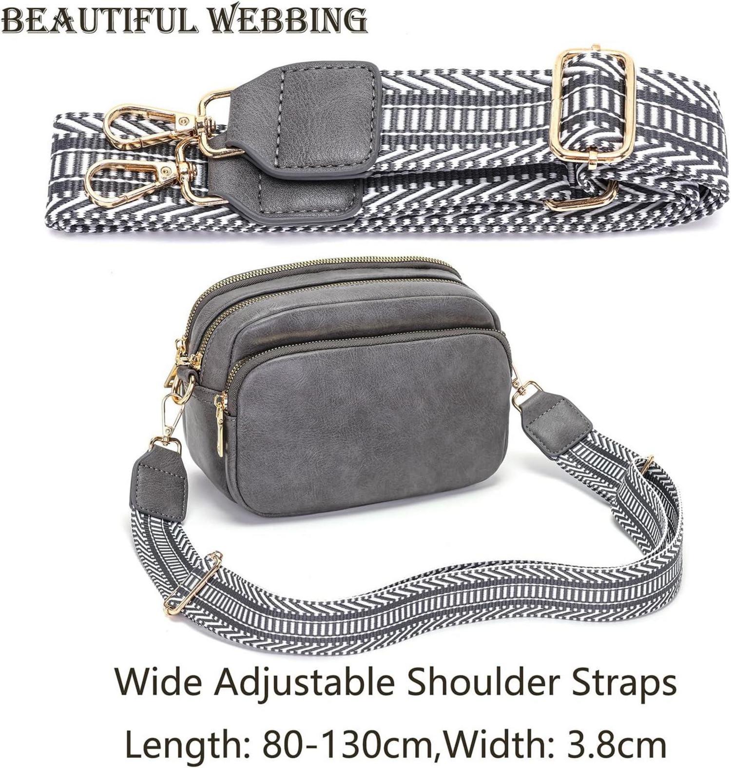 Damen Crossbody Handtasche Umhängetasche mit Breitem Schultergurt Grau