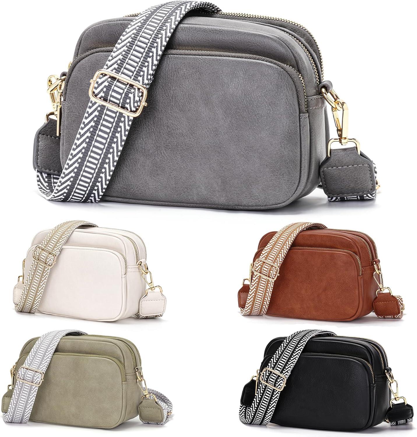 Damen Umhängetasche Handtasche Crossbody Bag Grau 4 Fächer
