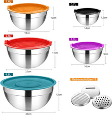 Homikit Edelstahl Rührschüssel Set 5tlg. mit Deckel