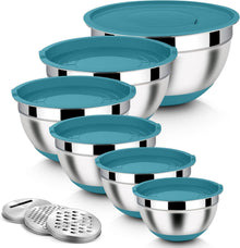 Edelstahl Rührschüssel Set mit Luftdichtem Deckel, Blau 6er Set