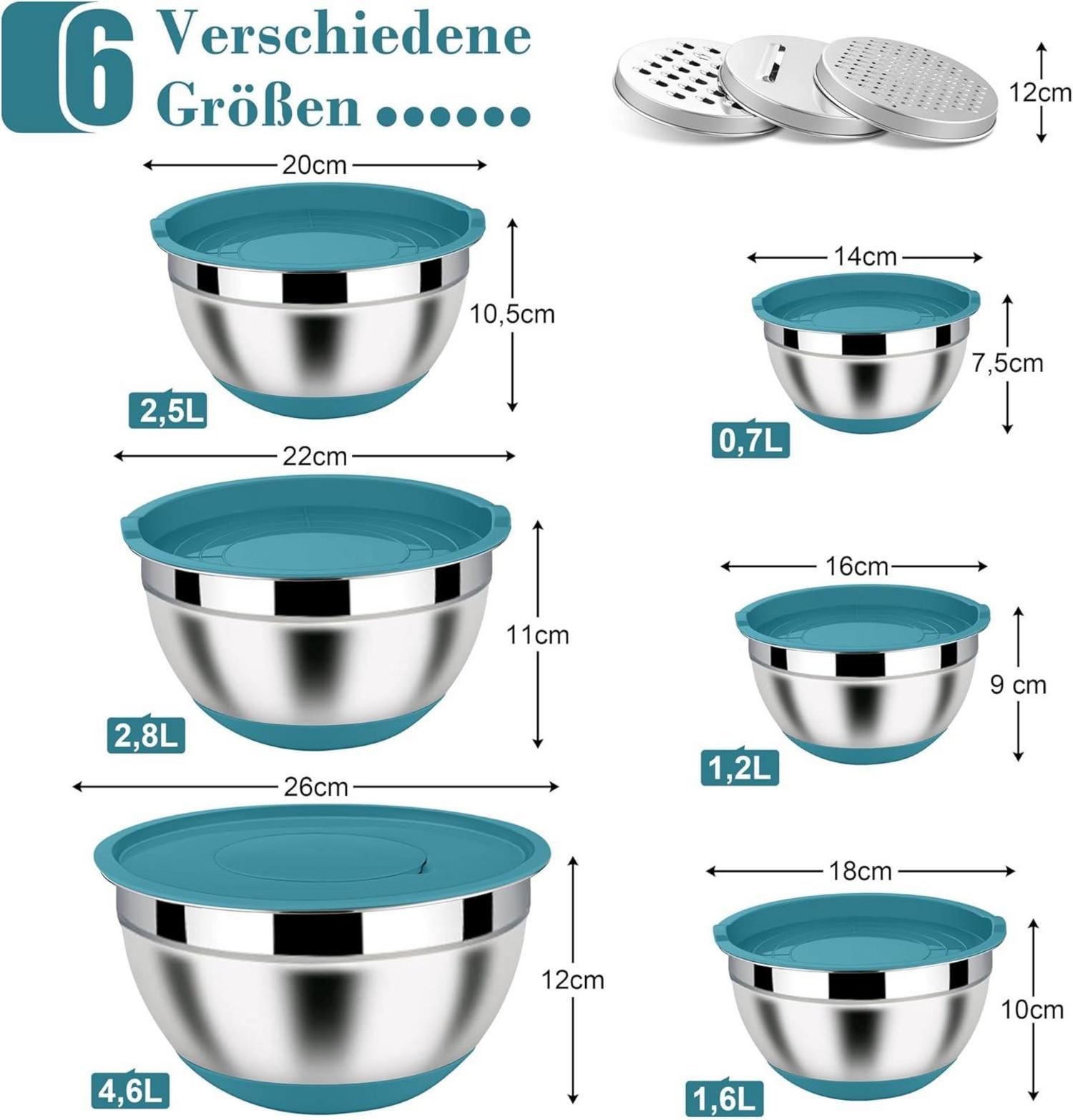 Homikit Rührschüssel Set Edelstahl Salatschüssel Reibe 6er
