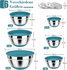 Homikit Rührschüssel Set Edelstahl Salatschüssel Reibe 6er