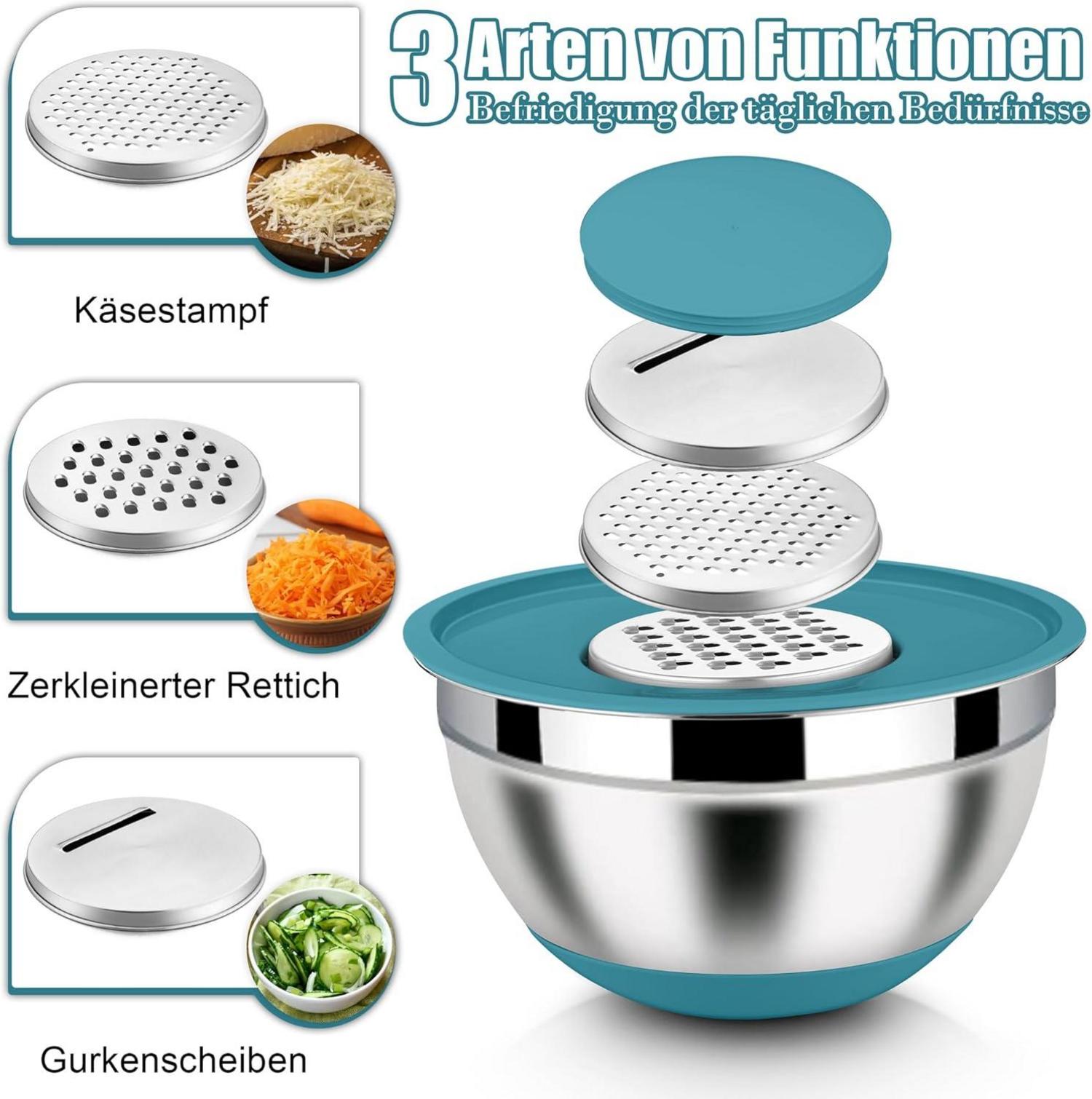 Edelstahl Rührschüssel Set mit Luftdichtem Deckel, Blau 6er Set