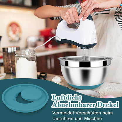 Homikit Edelstahl Rührschüssel Set 6-teilig Luftdicht Stapelbar Blau