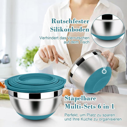 Rührschüssel Set Edelstahl Salatschüssel Reibeaufsätzen Silikonboden