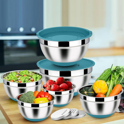 Homikit Edelstahl Rührschüssel Set 6-teilig Luftdicht Stapelbar Blau