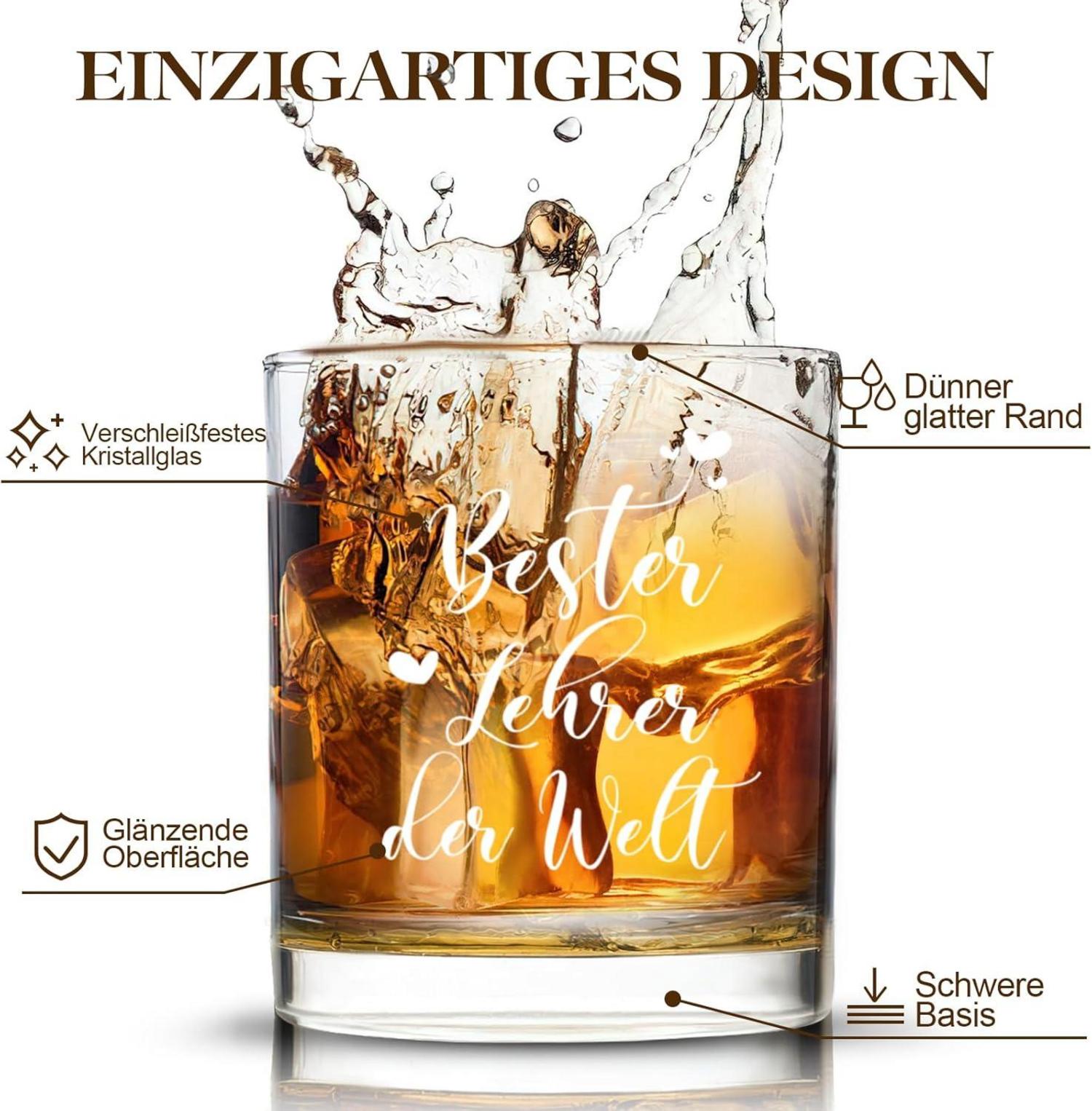 Whiskyglas mit Gravur - Bester Lehrer der Welt, Abschiedsgeschenk