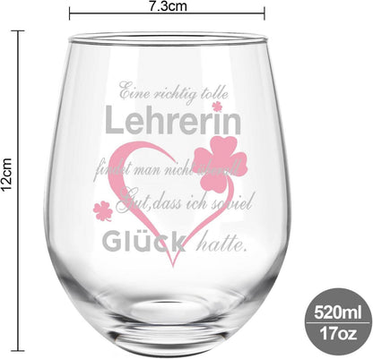 Weinglas mit Gravur für Lehrerin - Abschiedsgeschenk 17oz