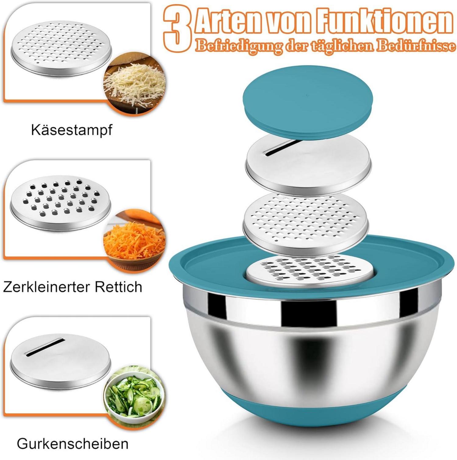 6er Set Edelstahl Rührschüssel Salatschüssel Reibeaufsätzen Luftdicht