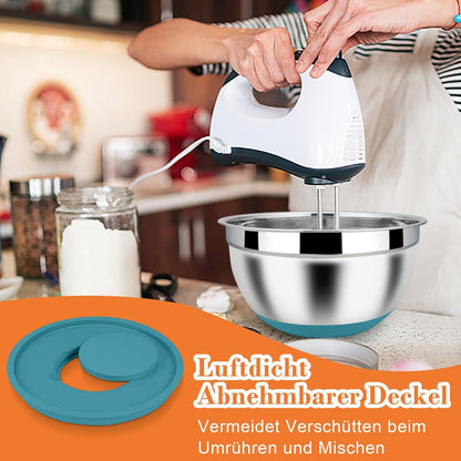 Rührschüssel Set 6er Edelstahl Salatschüssel Reibeaufsätzen Deckel 4,6L 2,8L