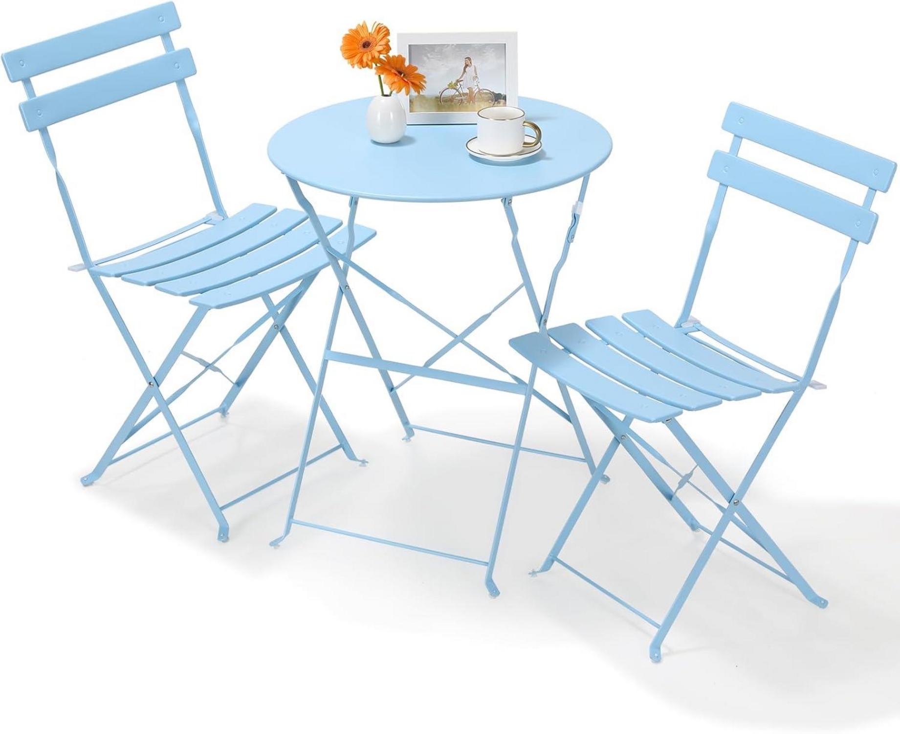 Bistro Set 3-Teilig Klappbar Gartenmöbel Balkonmöbel Blau