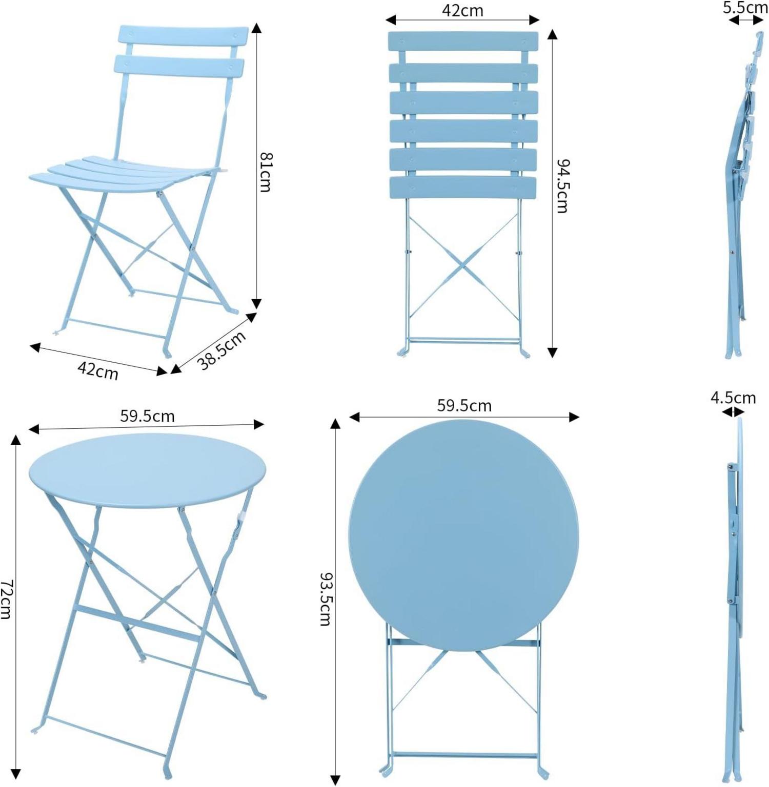 Bistro Set 3-Teilig Klappbar Gartenmöbel Balkonmöbel Blau