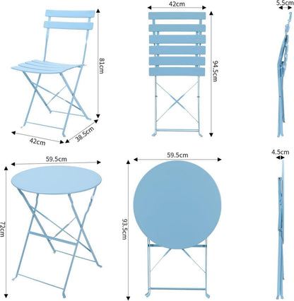 Bistro Set 3-Teilig Klappbar Gartenmöbel Balkonmöbel Blau