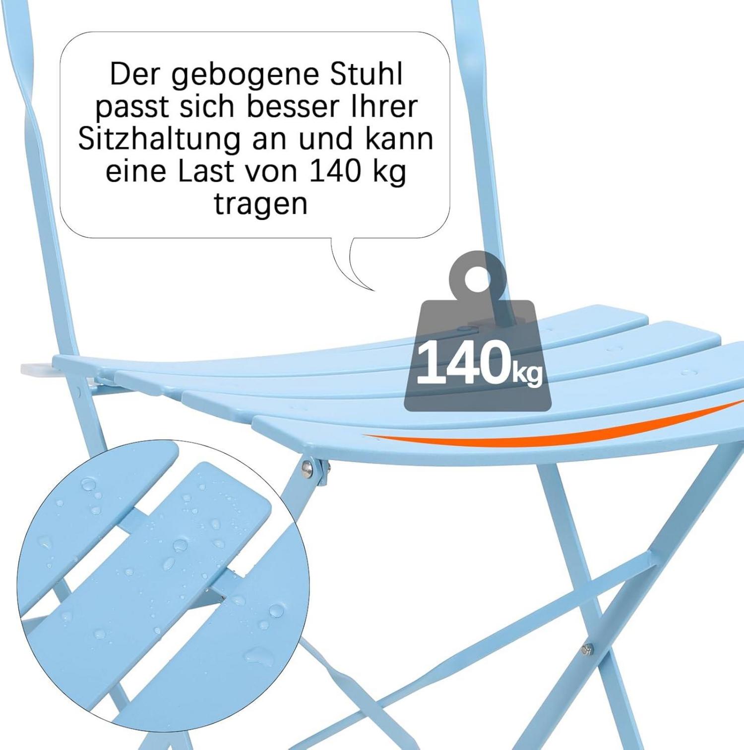Klappbares Balkonmöbel Set 3-teilig Blau, Outdoor Sitzgarnitur, Wetterfest