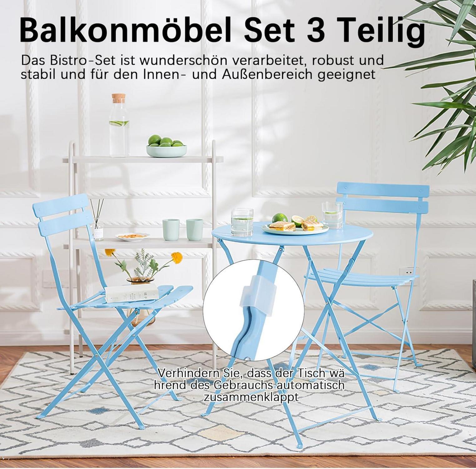 Klappbares Bistro Set 3tlg. Blau für Garten und Balkon