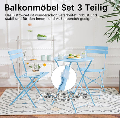 Klappbares Bistro Set 3tlg. Blau für Garten und Balkon