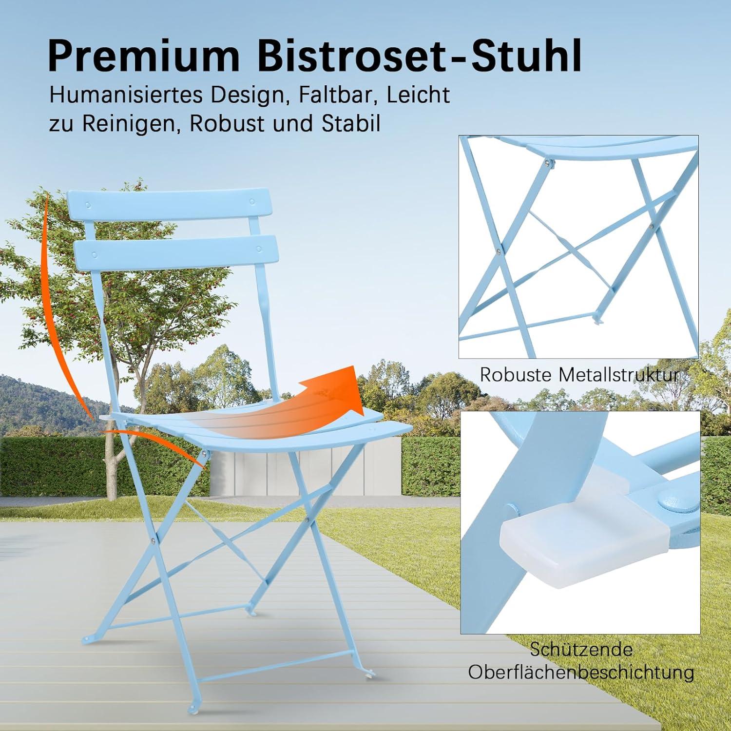 Bistro Set 3 Teilig Klappbar Blau Balkonmöbel Wetterfest