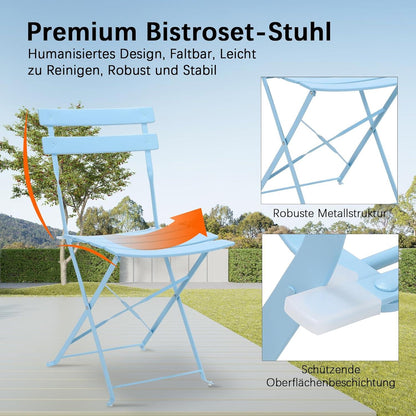 Bistro Set 3 Teilig Klappbar Blau Balkonmöbel Wetterfest