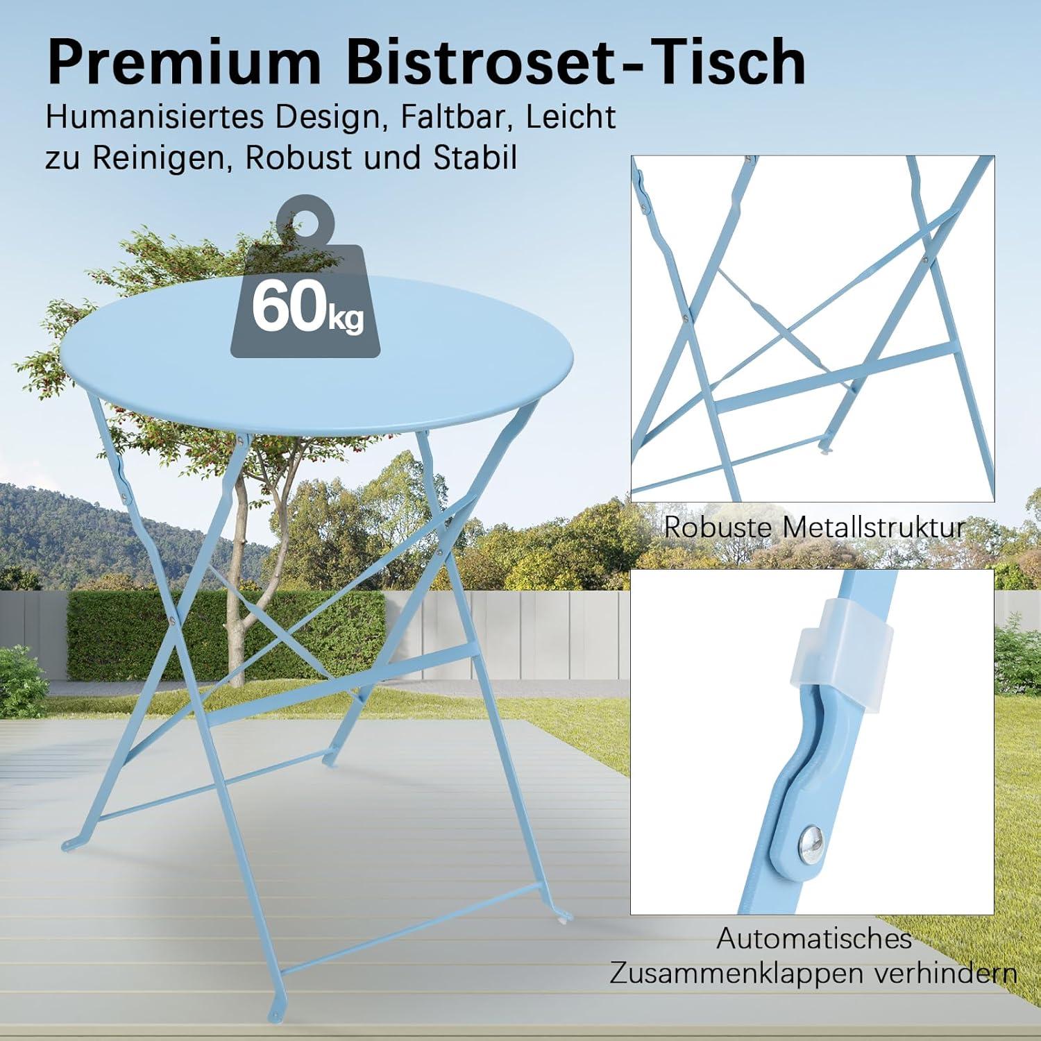 Klappbares Bistro Set 3tlg. Blau für Garten und Balkon