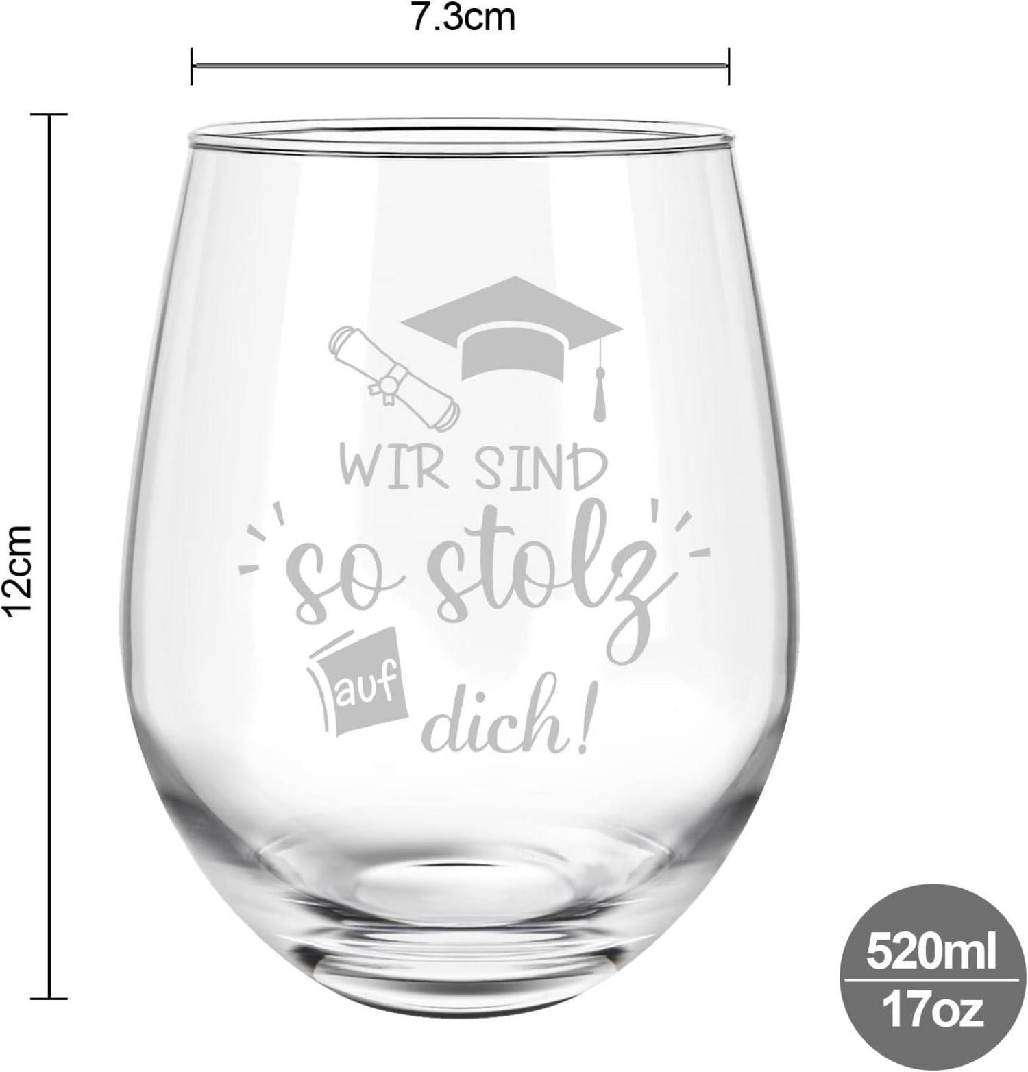 Abschluss Geschenk Weinglas Stolz auf Dich Abitur 2025 17oz