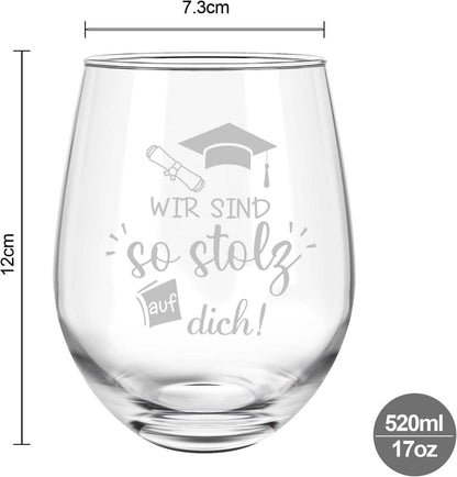 Abschluss Geschenk Weinglas Stolz auf Dich Abitur 2025 17oz