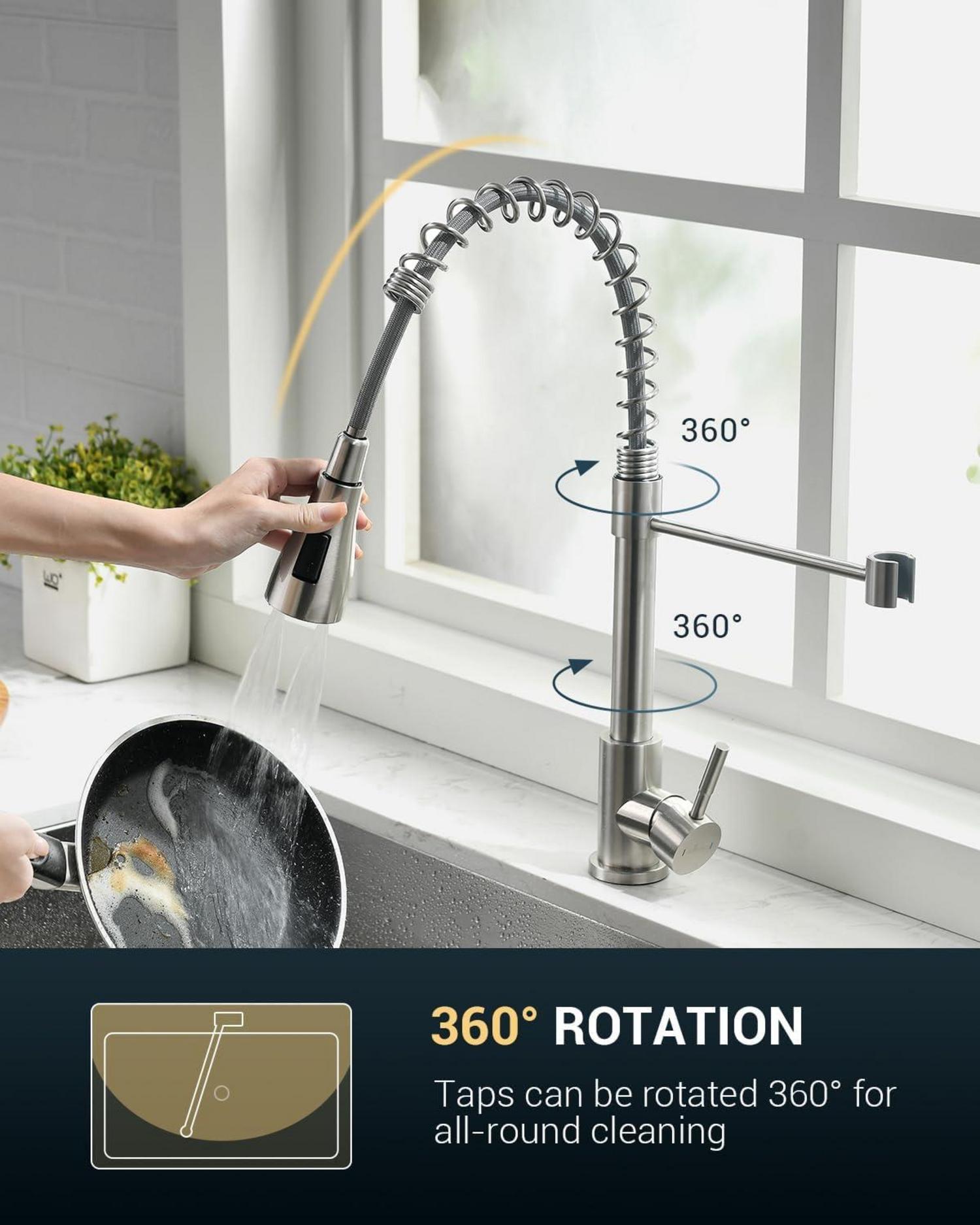 APPASO Wasserhahn Küche mit Brause Hochdruck 3 Strahlarten 360° Drehbar Edelstahl Gebürstet
