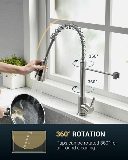 APPASO Wasserhahn Küche mit Brause Hochdruck 3 Strahlarten 360° Drehbar Edelstahl Gebürstet