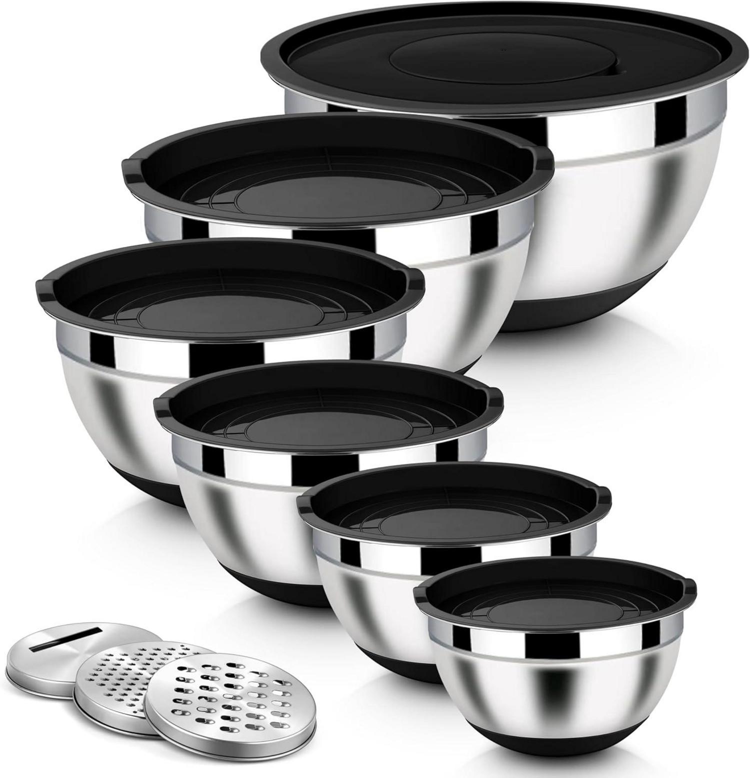 Edelstahl Rührschüssel Set 6-tlg Schwarz Salatschüssel mit