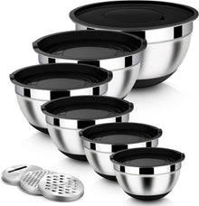 Edelstahl Rührschüssel Set 6-tlg Schwarz Salatschüssel mit