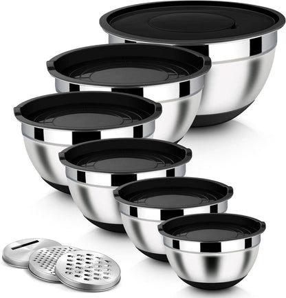 Edelstahl Rührschüssel Set 6-tlg Schwarz Salatschüssel mit