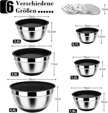 Homikit Rührschüssel Set Edelstahl mit Reibe 6-tlg Schwarz