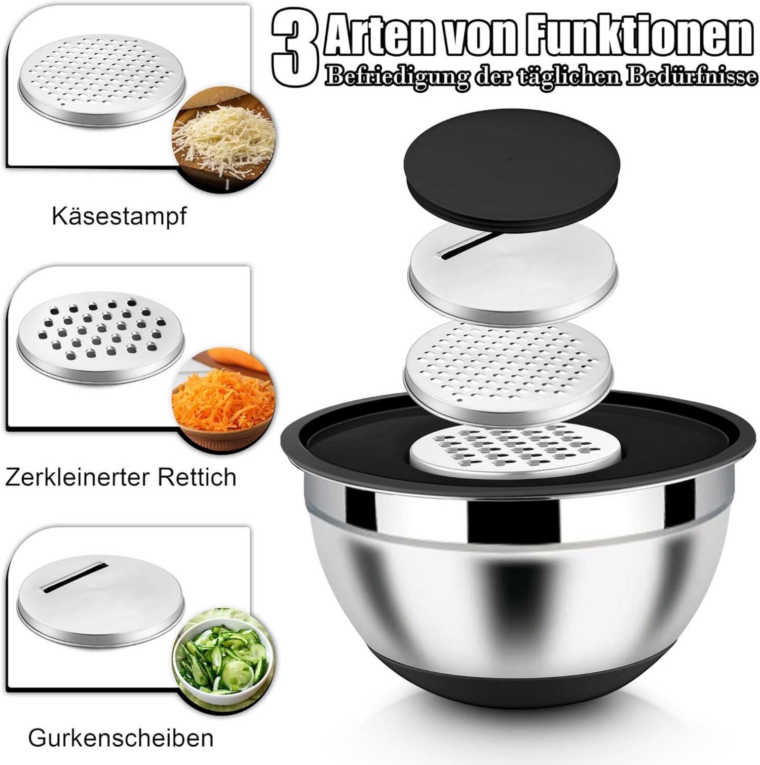 Edelstahl Rührschüssel Set 6-tlg Schwarz Salatschüssel mit