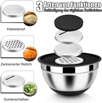Edelstahl Rührschüssel Set 6-tlg Schwarz Salatschüssel mit