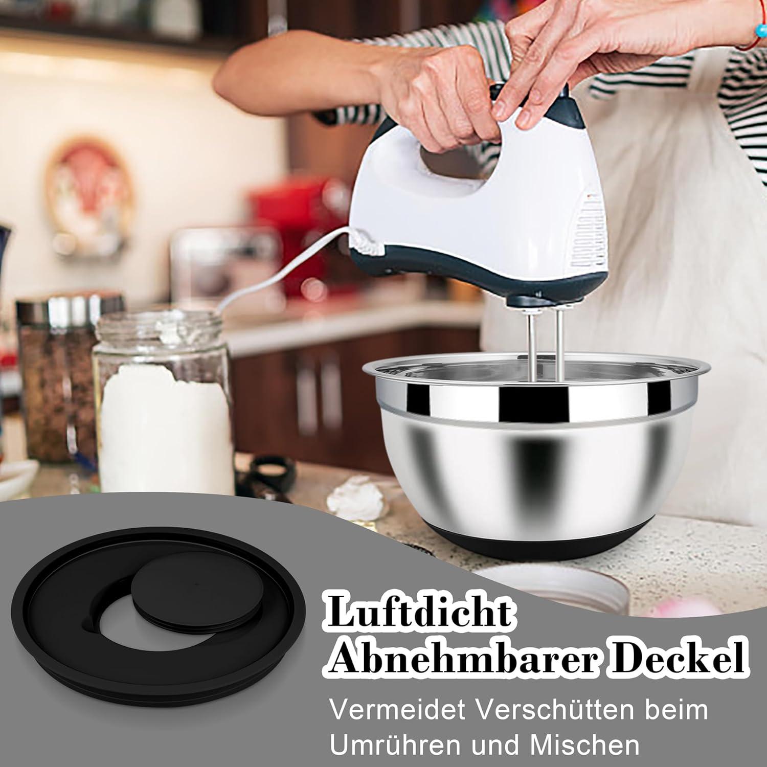 Homikit Edelstahl Rührschüssel Set Schwarz 6-tlg Salatschüssel Reibeaufsätzen