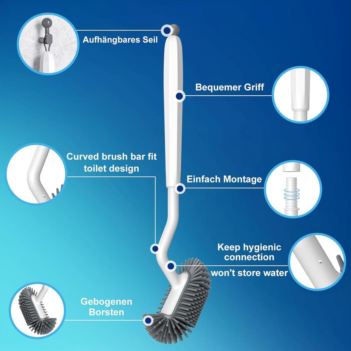 Silikon Toilettenbürste Set mit Halter – Randreiniger & Schnelltrocknend