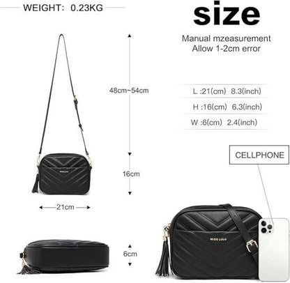 Damen Umhängetasche Klein PU Leder Crossbody Bag Verstellbarer Gurt 4 Fächer